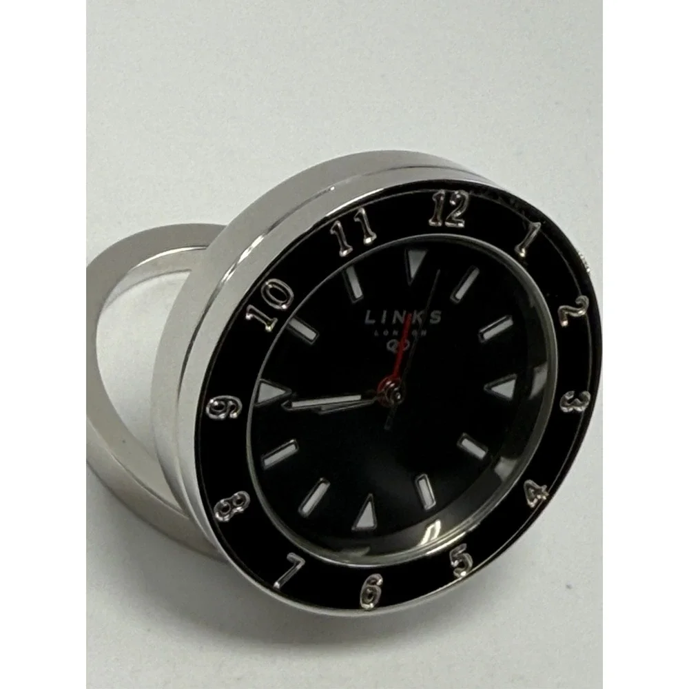Links Of London New Battery Travel Alarm Mini Desk Clock‎ 40MM Black Dial